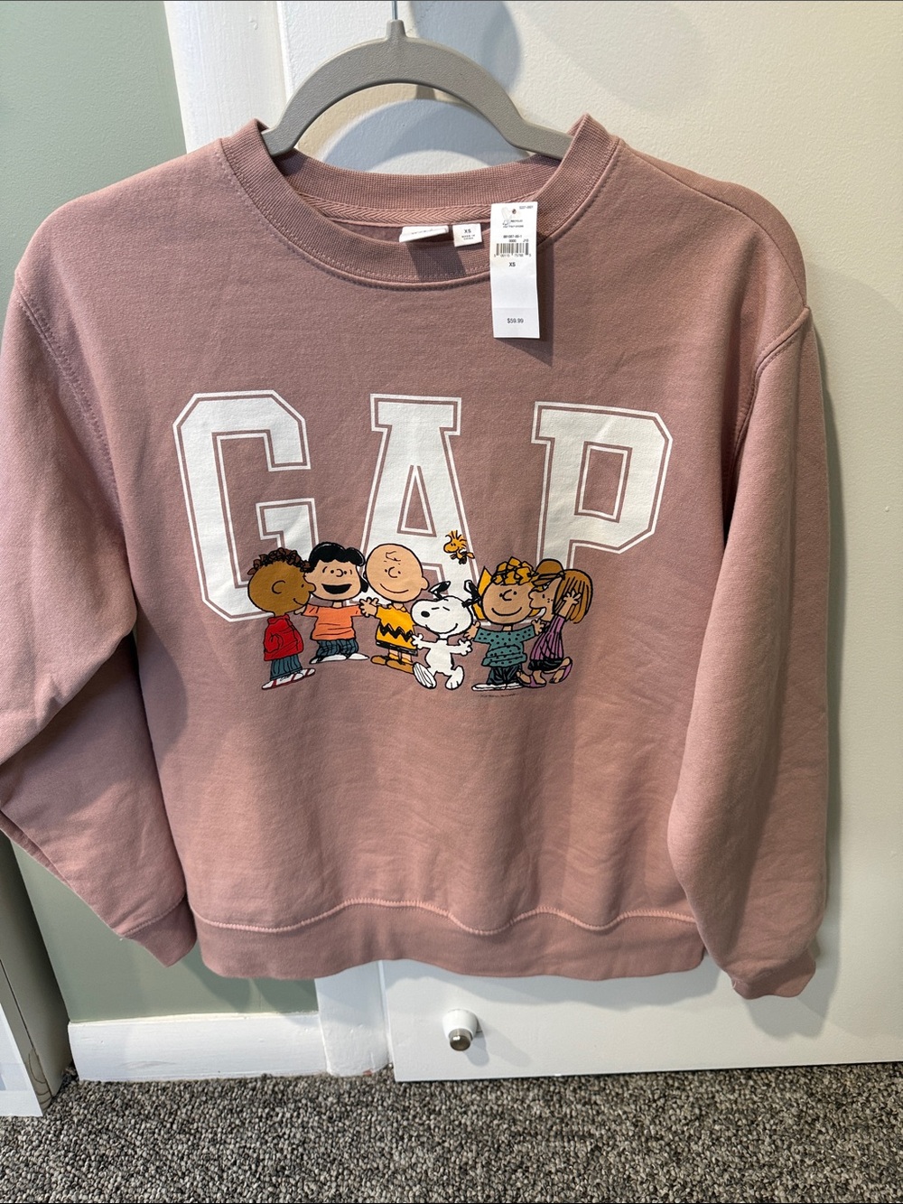 GAP Dusty Rose Peanuts Logo Crewneck Sweatshirt